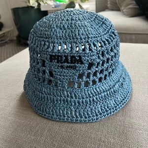 Prada logo-embroidered raffia bucket hat
